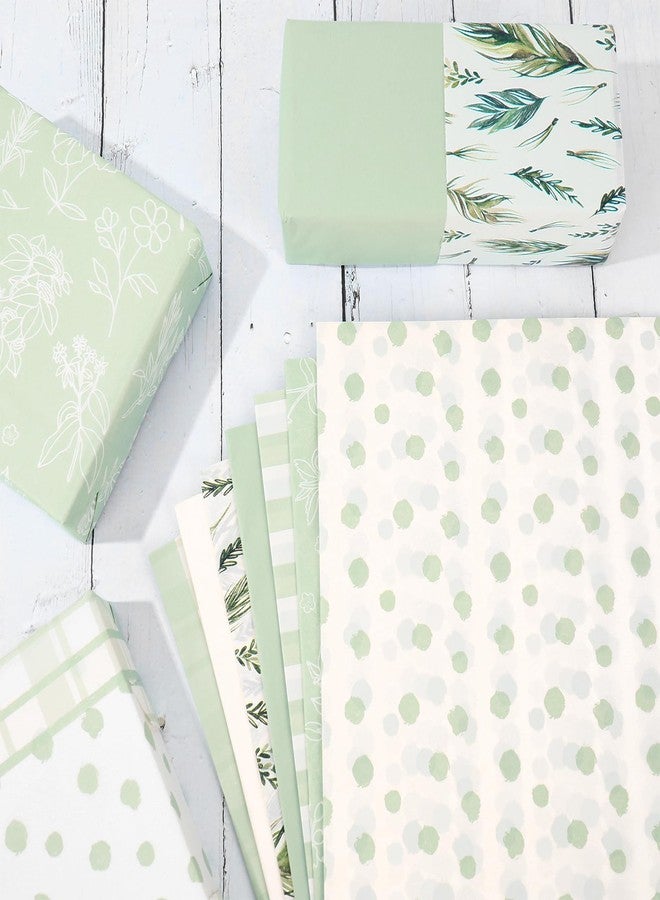 Whaline 105 Sheets Sage Green Beige Tissue Paper Green Botanical Stripe Plaid Dot Wrapping Paper for Birthday Baby Shower Party DIY Crafts, 14 x 20 Inch - Image 3